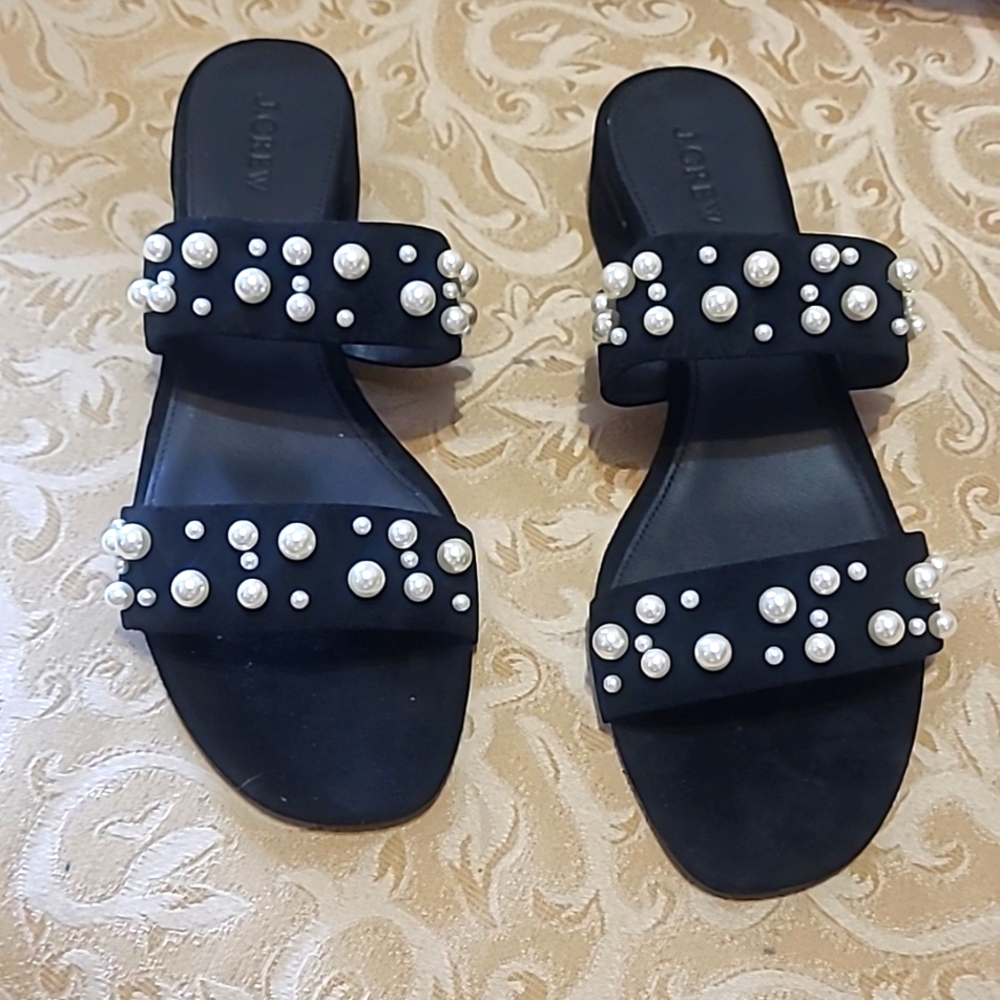 JCREW TWO STRAP SLIDE w/PEARL EMBELLISHMENT 12M
